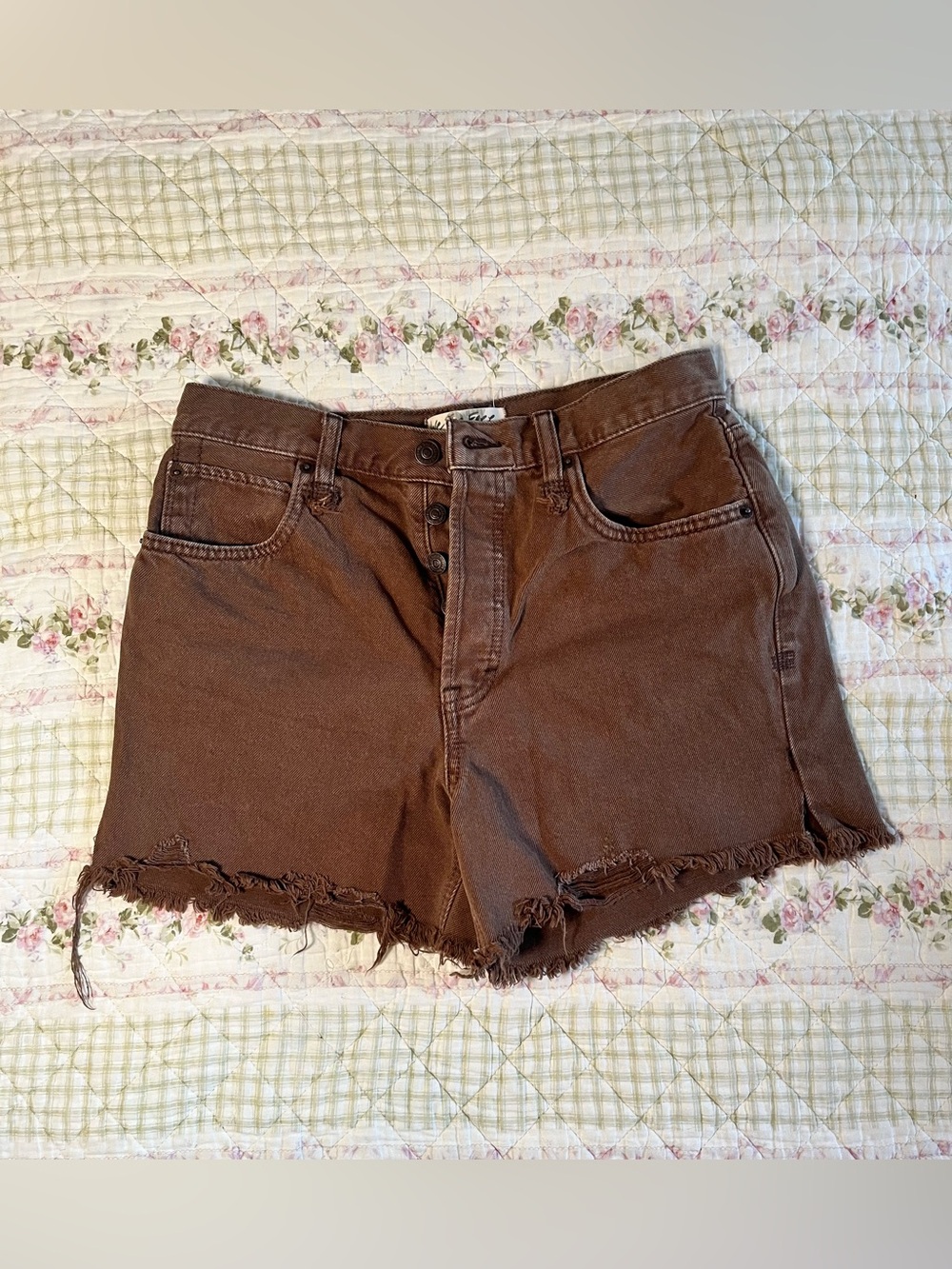 We The Free (Free People) Makai High Rise Cut-Off Denim Shorts Brown 27